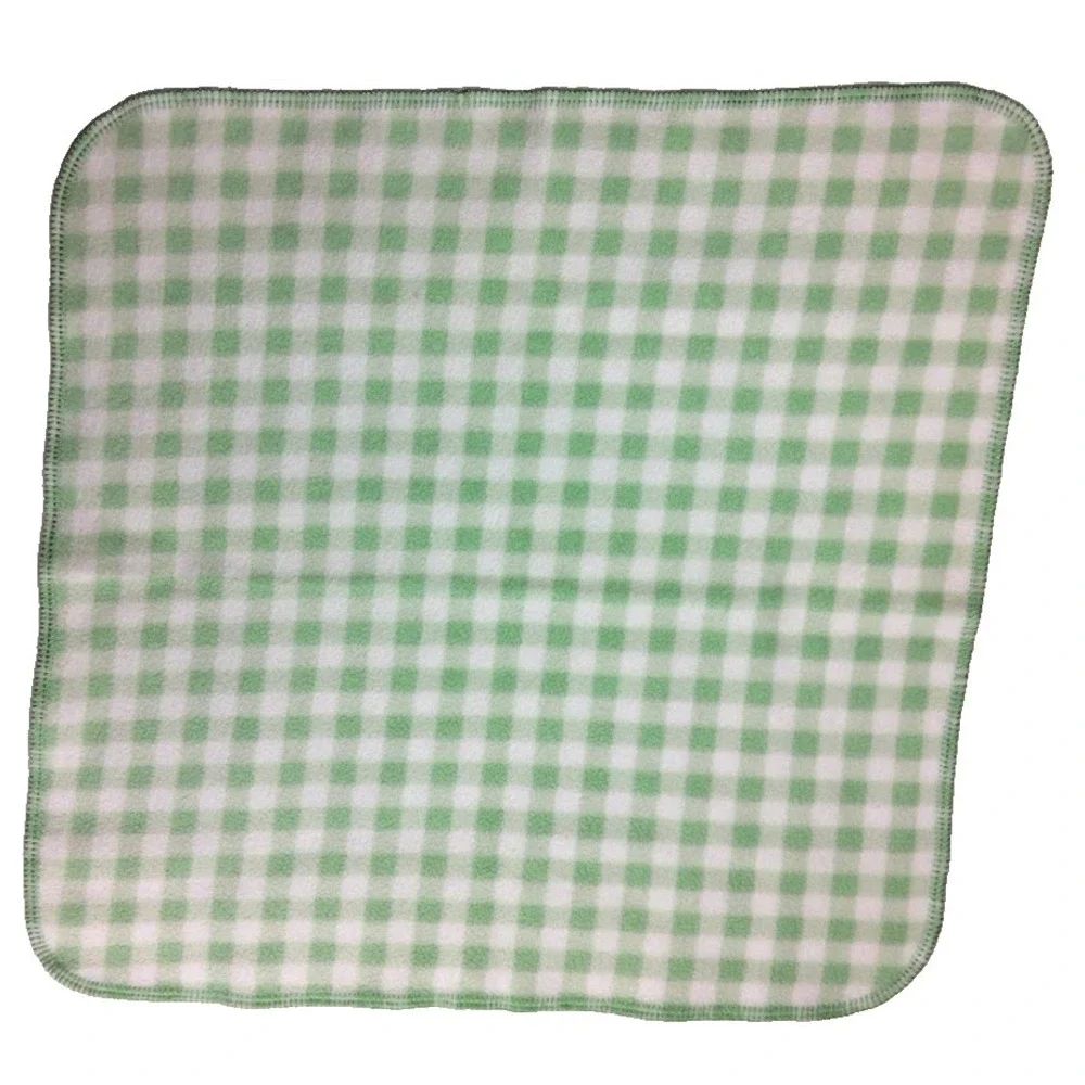 Vtg Simply Basic Green White‎ Plaid Baby Blanket Soft Fleece Stitched Edge Lovey
